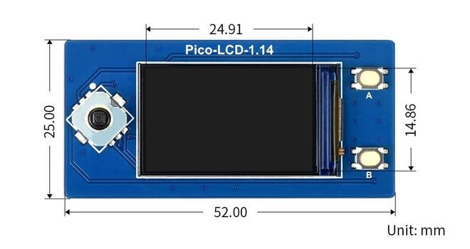 1.14inch LCD Display Module for Raspberry Pi Pico, 65K Colors, 240×135, SPI