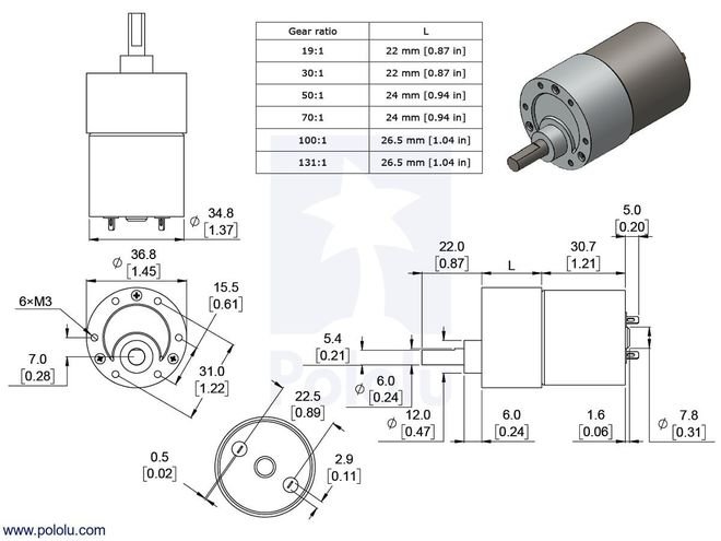 12V 37mm 100 Rpm 100:1 DC Gearmotor