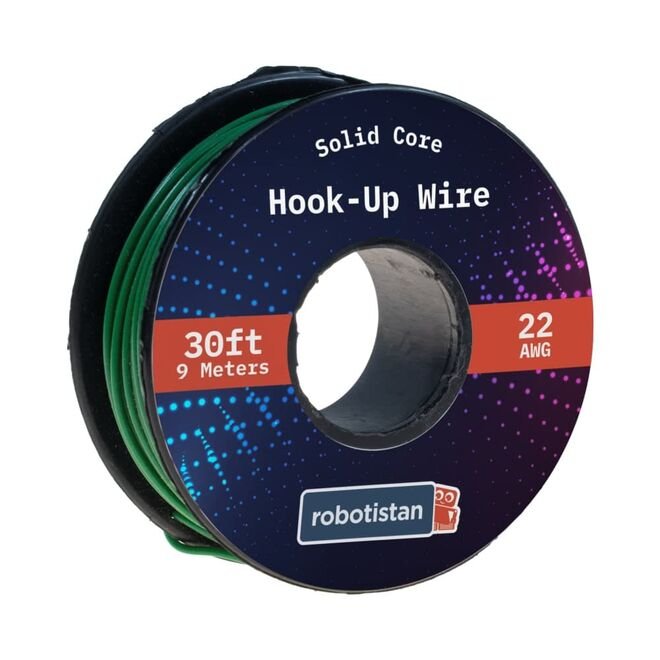 Hook-Up Wire Spool Green (22 AWG, 9 meter, Solid Core)