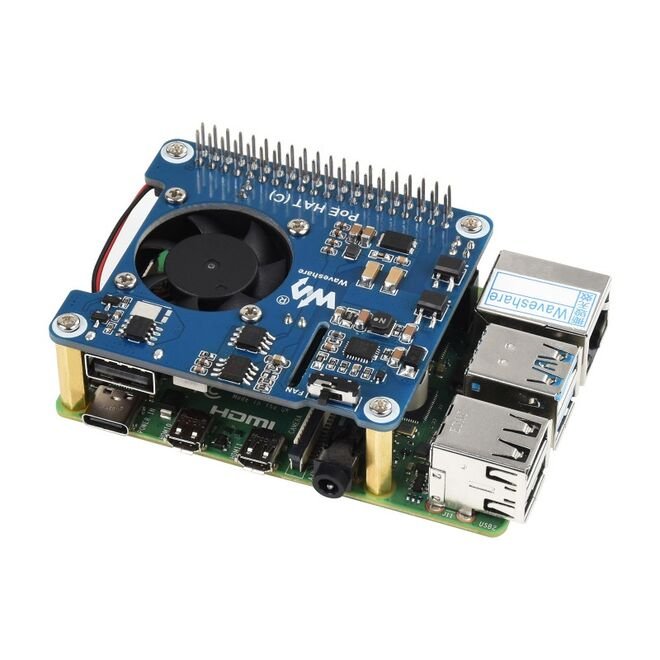 Raspberry Pi 3B+, 4B and 802.3af-at network compatible Power over Ethernet HAT (C)