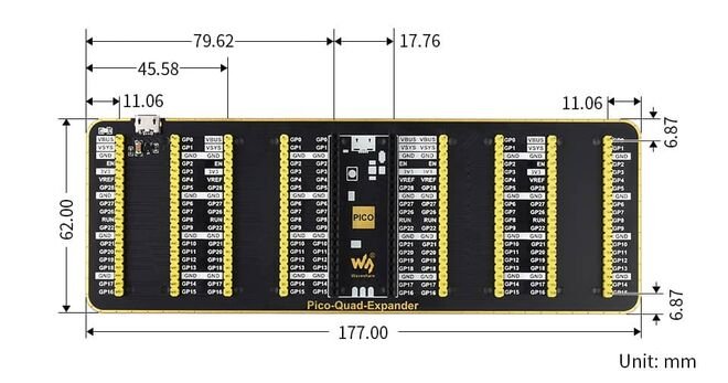 Raspberry Pi Pico için Dörtlü GPIO Genişletici - Dört Set Erkek Header - USB Güç Konektörü