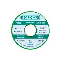 Soldex 0.75 mm 200 gr Leadless Soldering Wire (%99,3 Sn / %0,7 Cu) - Thumbnail