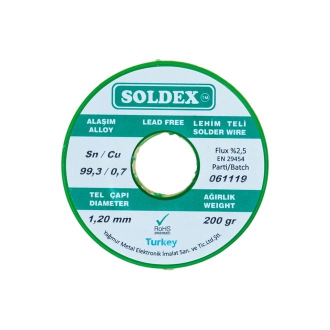 Soldex 1.2 mm 200 gr Leadless Soldering Wire (%99,3 Sn / %0,7 Cu)