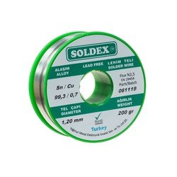 Soldex 1.20 mm 200 g Kurşunsuz Lehim Teli (%99,3 Sn / %0,7 Cu) - Thumbnail